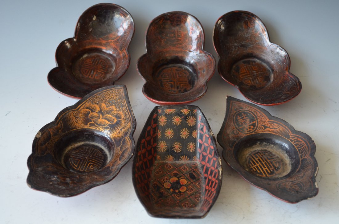 Chinese Lacquer Plates Six Pieces