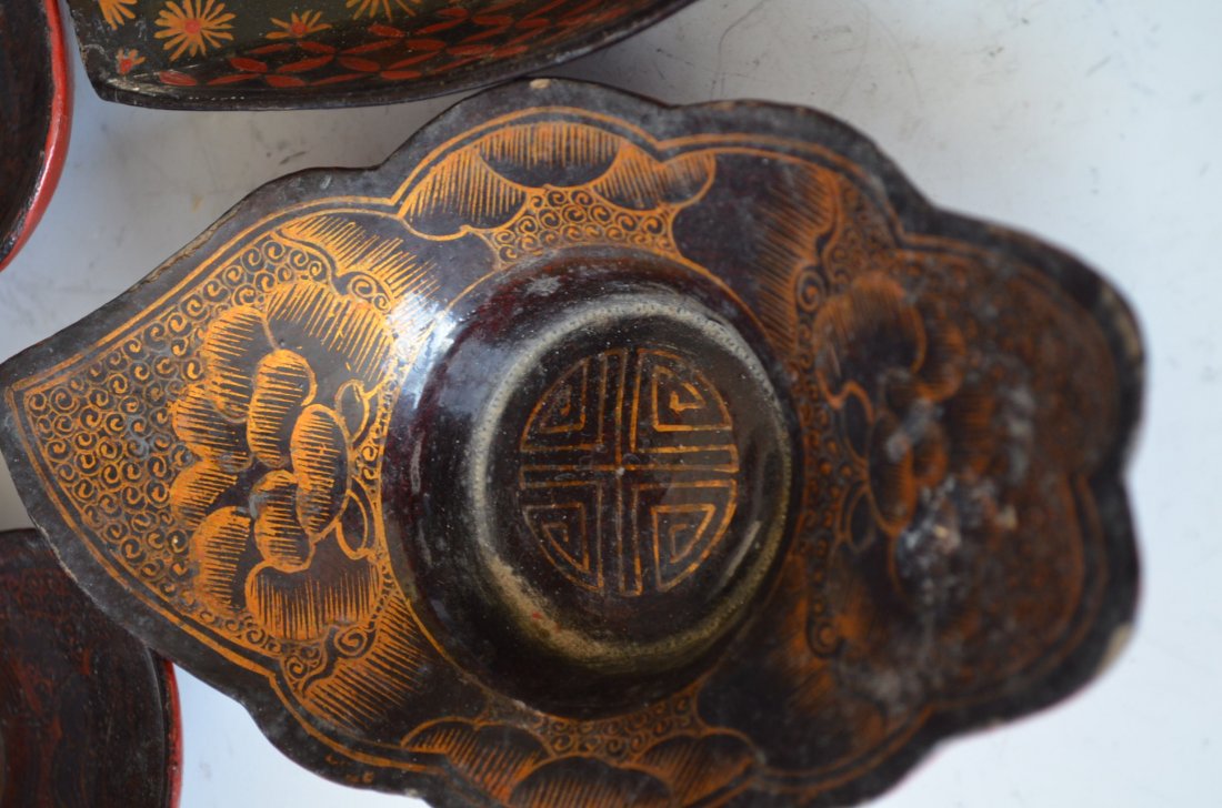 Chinese Lacquer Plates Six Pieces - 2