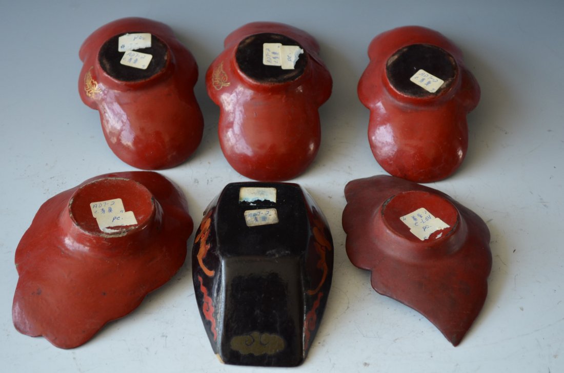 Chinese Lacquer Plates Six Pieces - 8