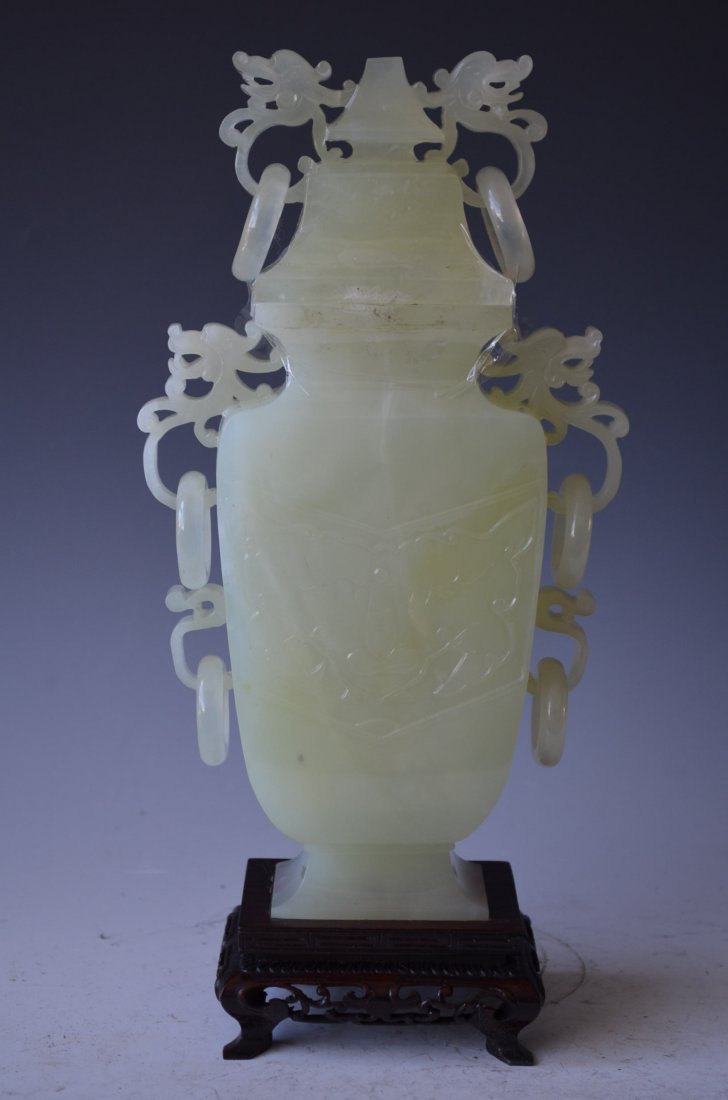 Chinese Carved Serpentine Lidded Vase