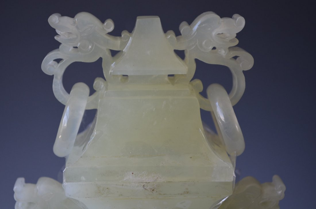 Chinese Carved Serpentine Lidded Vase - 2