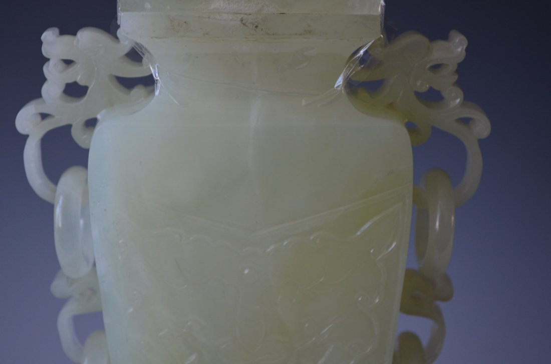 Chinese Carved Serpentine Lidded Vase - 3