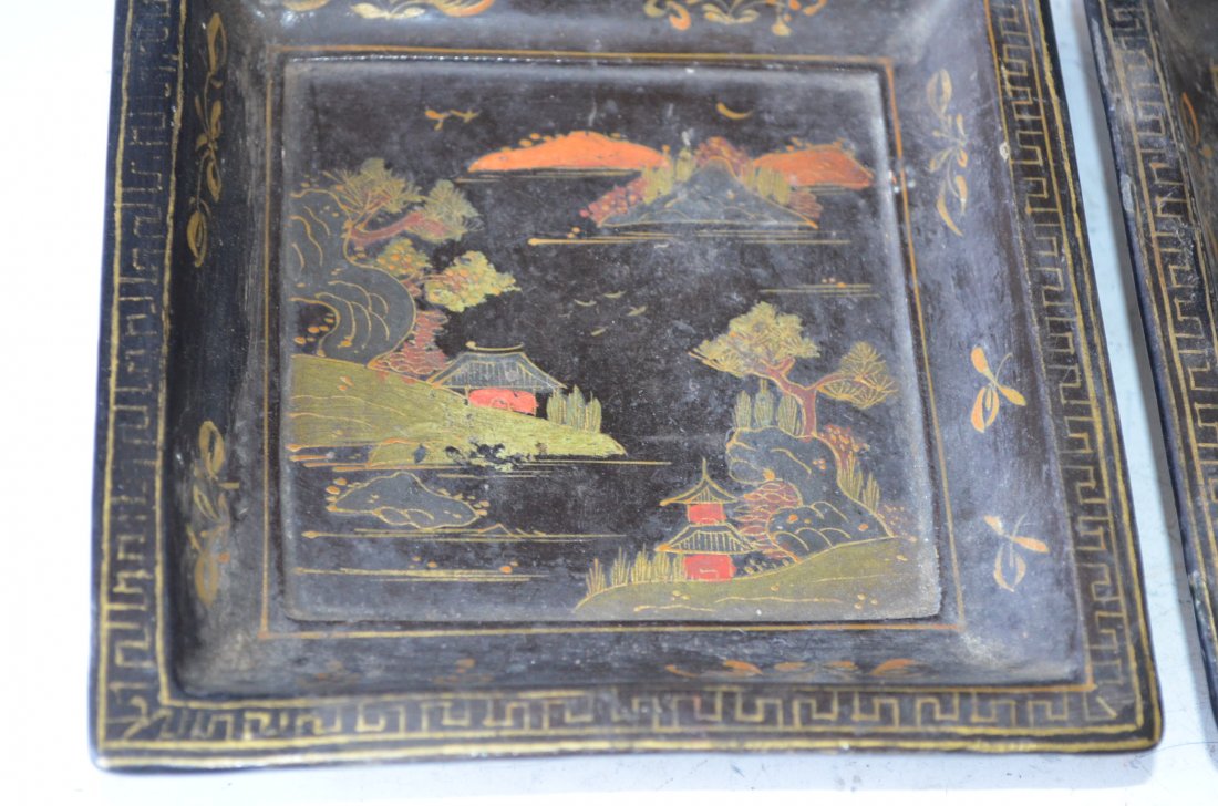 Chinese Square Lacquer Plates Two Pieces - 2