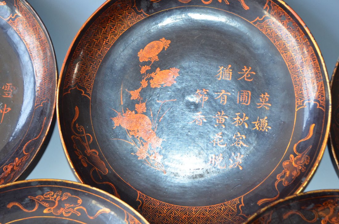 Chinese Lacquer Plates Five Pieces - 3