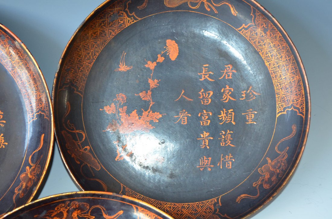 Chinese Lacquer Plates Five Pieces - 4
