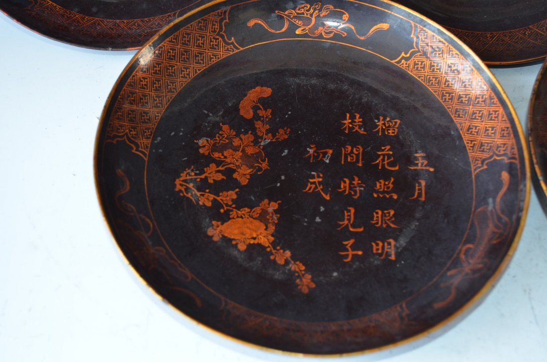 Chinese Lacquer Plates Five Pieces - 5