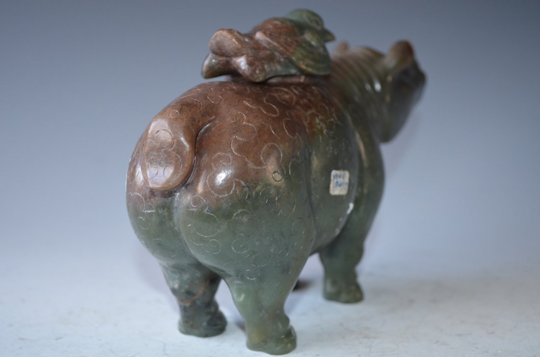 Chinese Carved Green Jade Model of A Rhino - 5