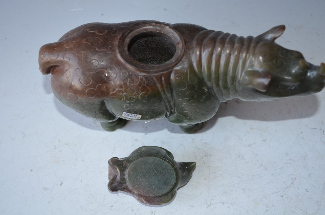 Chinese Carved Green Jade Model of A Rhino - 6