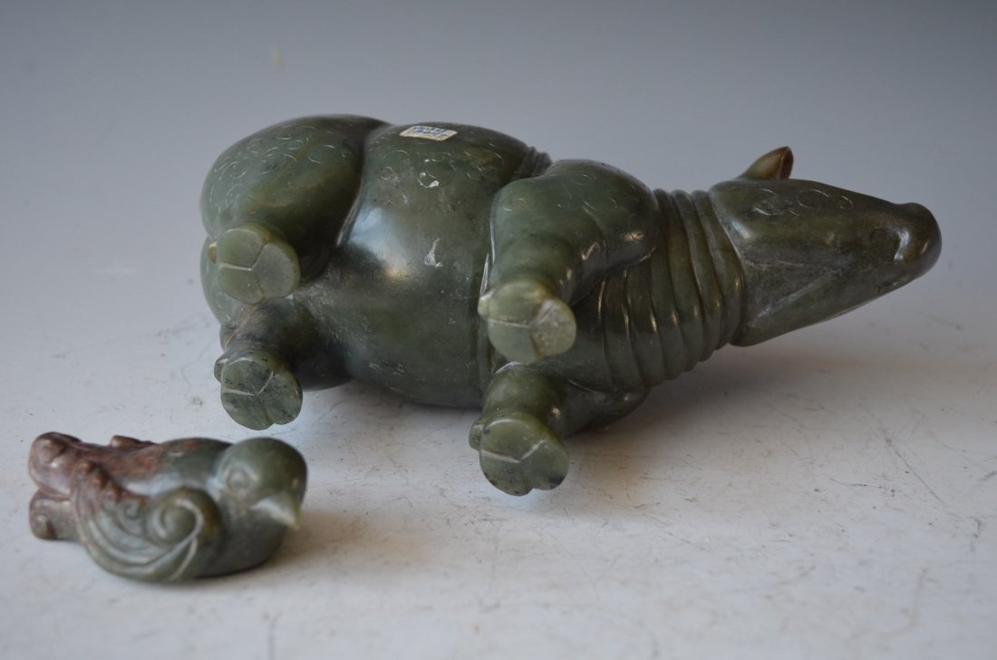 Chinese Carved Green Jade Model of A Rhino - 7