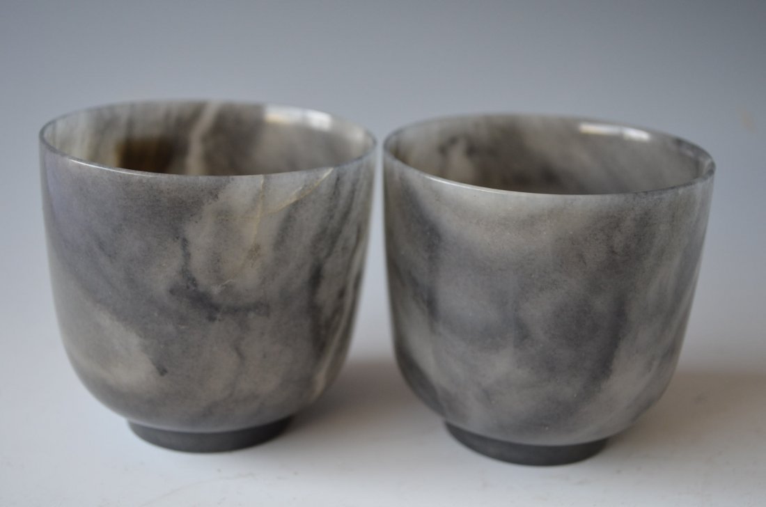 Pair of Chinese Carved Black Ink Jade Cups