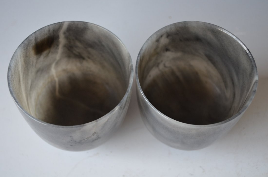 Pair of Chinese Carved Black Ink Jade Cups - 2