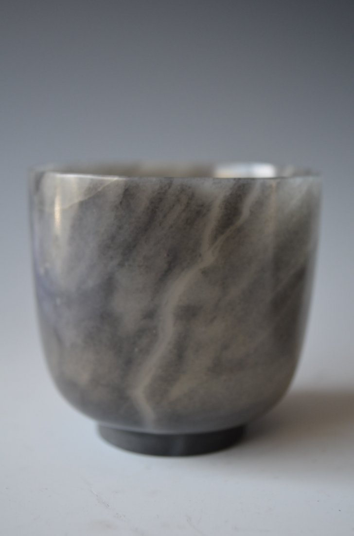 Pair of Chinese Carved Black Ink Jade Cups - 4