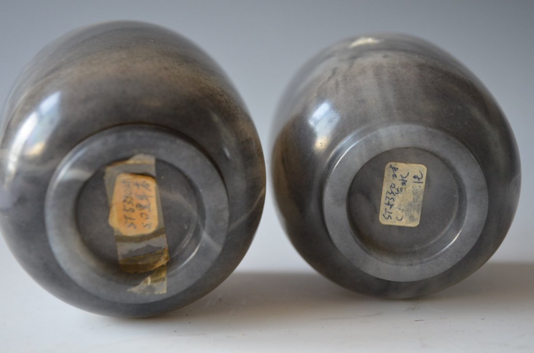 Pair of Chinese Carved Black Ink Jade Cups - 5