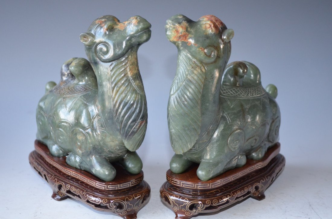 Chinese Carved Green Jade Model of Camels
