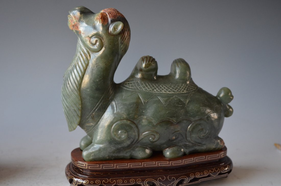 Chinese Carved Green Jade Model of Camels - 2