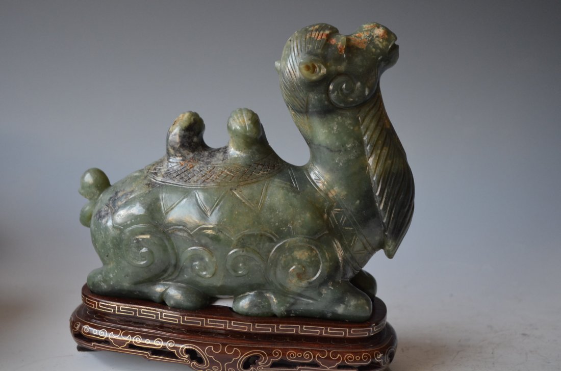 Chinese Carved Green Jade Model of Camels - 3
