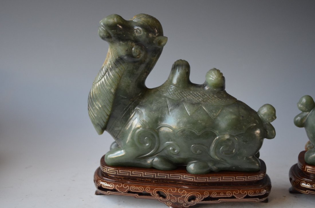 Chinese Carved Green Jade Model of Camels - 5
