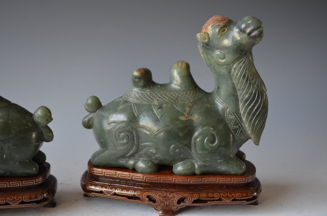 Chinese Carved Green Jade Model of Camels - 6