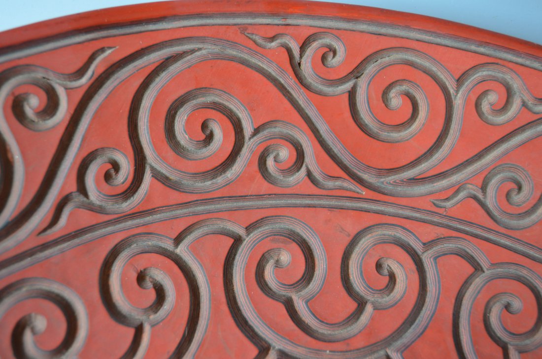 Large Chinese Carved Red Cinnabar Plate - 3