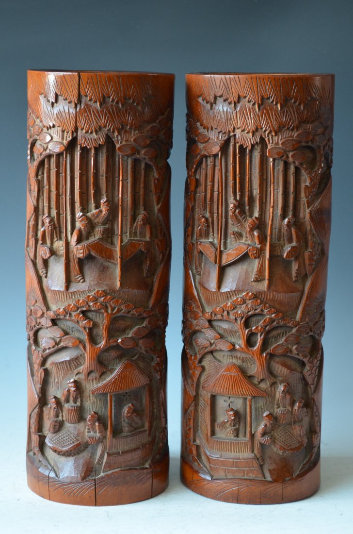 Large Carved Bamboo Chinese Brush Holder