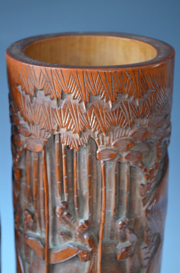 Large Carved Bamboo Chinese Brush Holder - 3