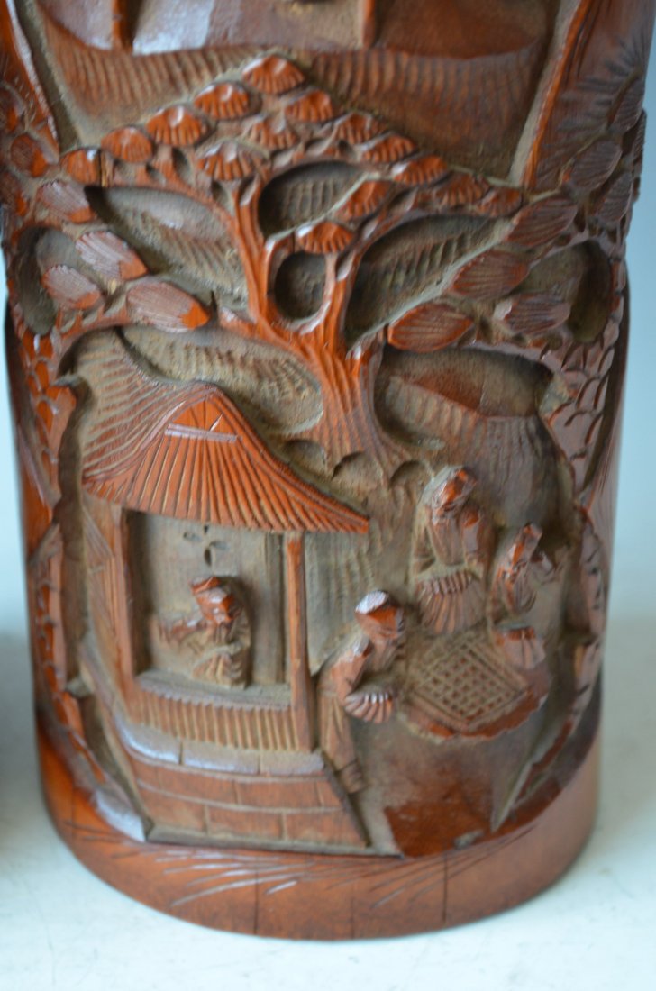 Large Carved Bamboo Chinese Brush Holder - 4