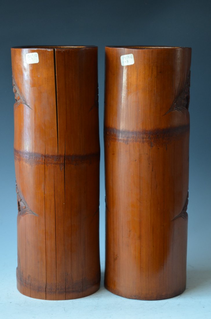 Large Carved Bamboo Chinese Brush Holder - 5