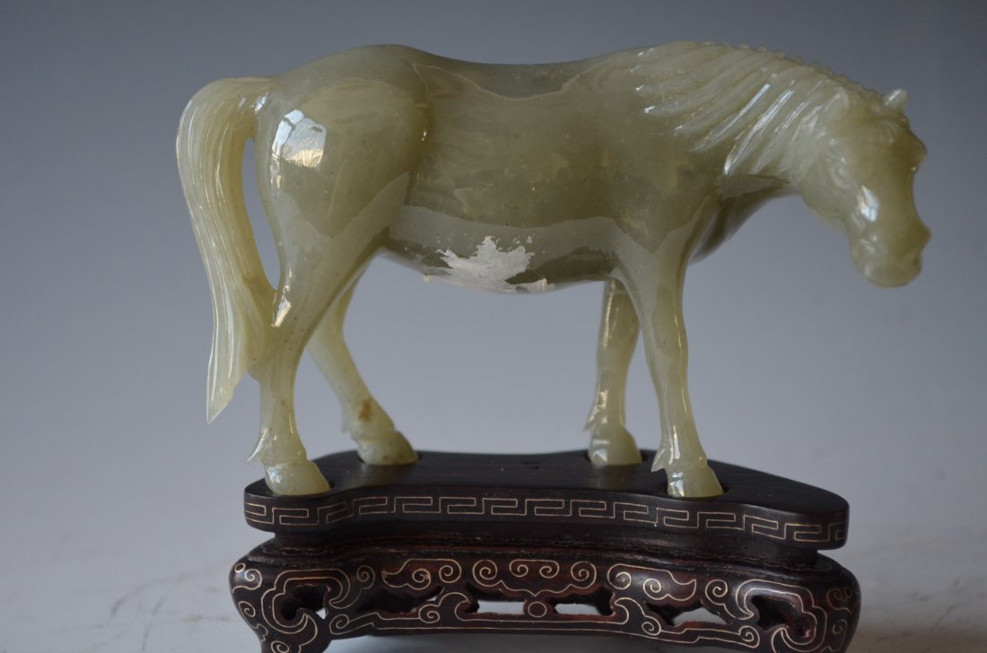 Pair of Chinese Celadon/White Jade Model of Horses & Wo - 2