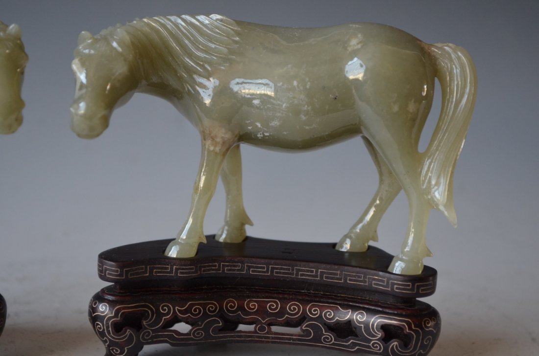 Pair of Chinese Celadon/White Jade Model of Horses & Wo - 3