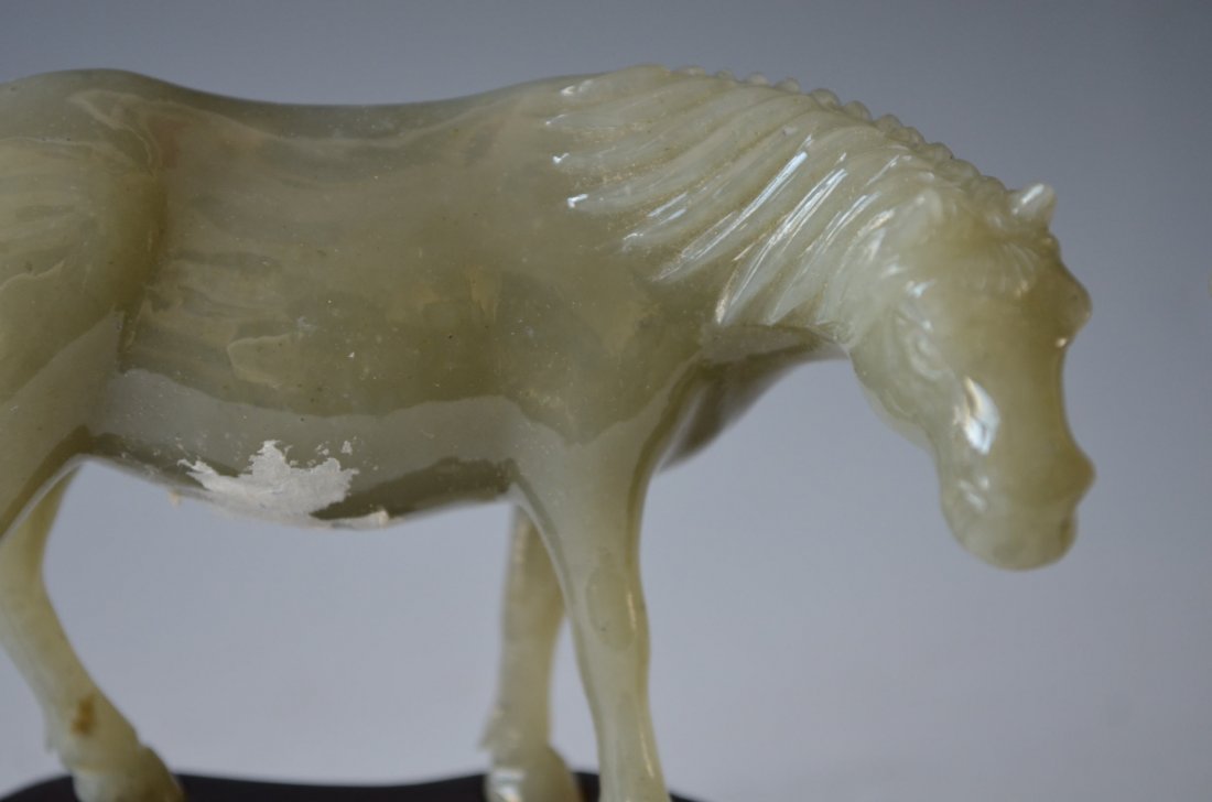 Pair of Chinese Celadon/White Jade Model of Horses & Wo - 4