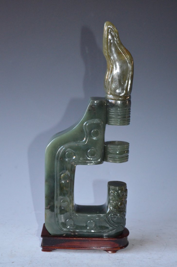 Chinese Carved Green Jade Ceremonial Piece