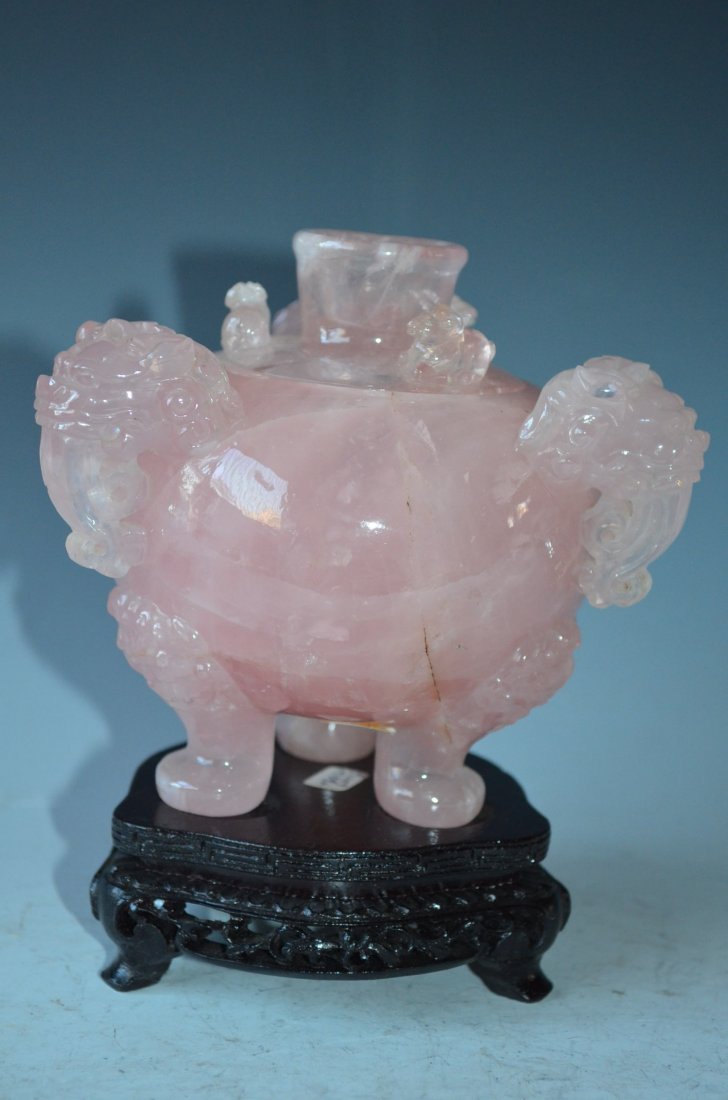 Chinese Carved Rose Quartz Model of A Turtle