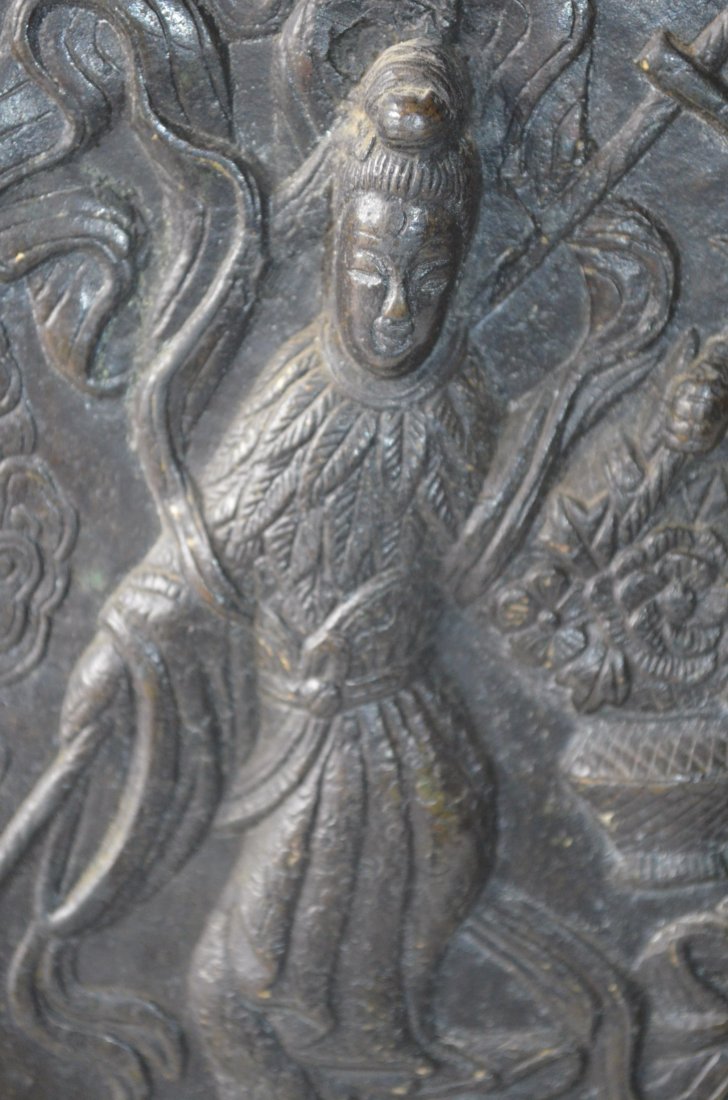 Bronze Chinese Plaque with Figurine - 2