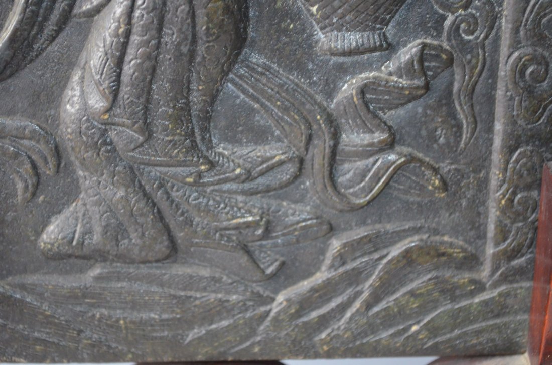 Bronze Chinese Plaque with Figurine - 3