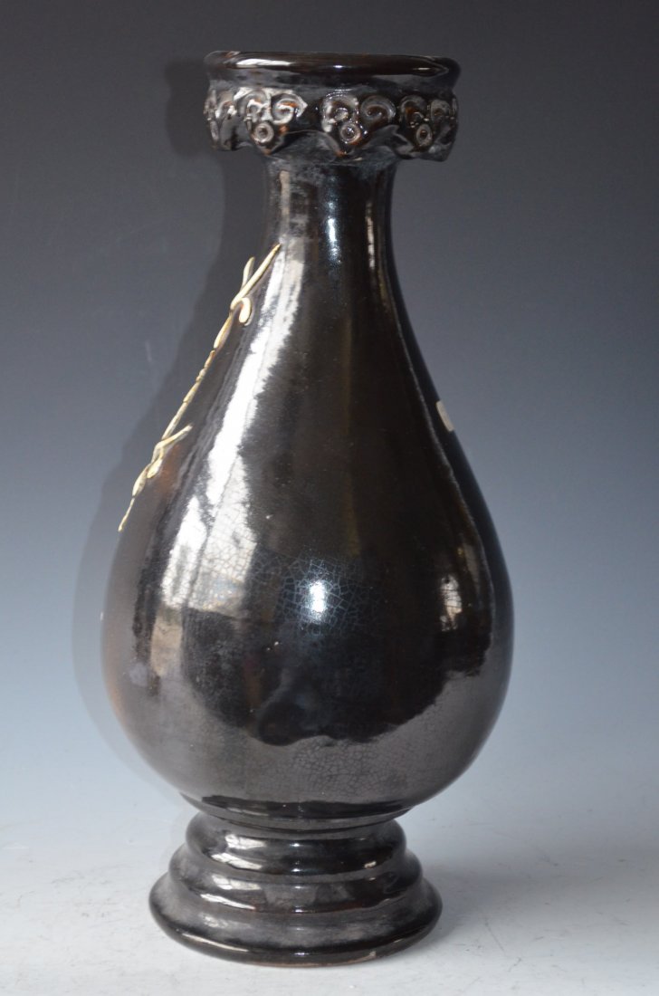 Large Chinese Black Glazed Ceramic Vase - 7