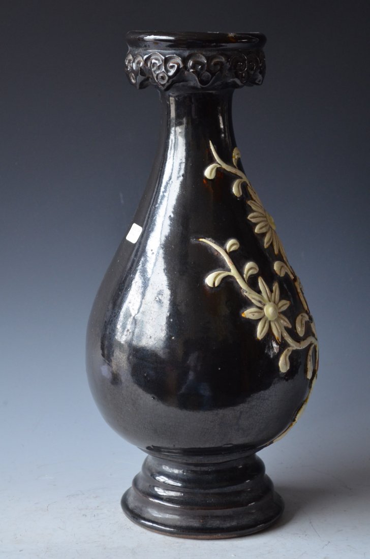 Large Chinese Black Glazed Ceramic Vase - 8