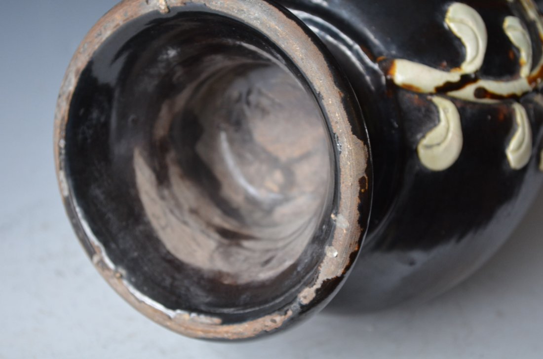 Large Chinese Black Glazed Ceramic Vase - 9
