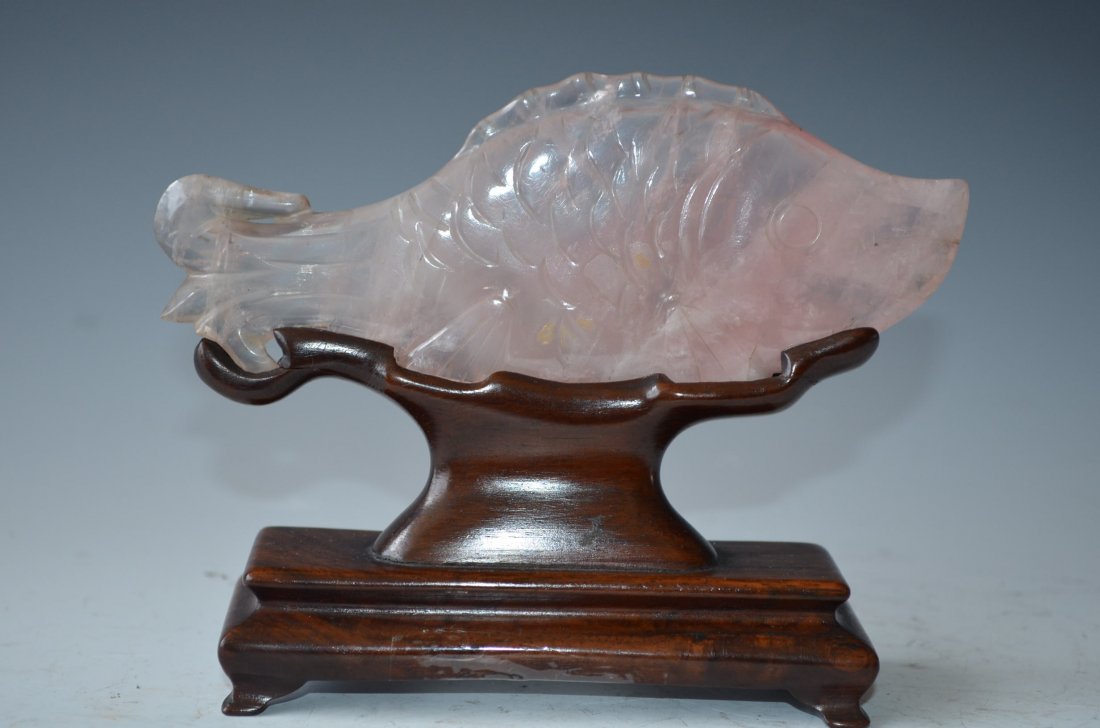 Chinese Carved Rose Quartz Model of A Fish