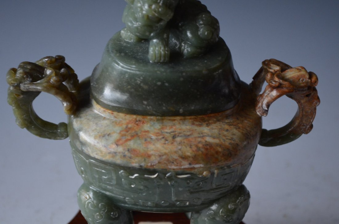 Chinese Carved Yellow Jade Incense Burner - 3