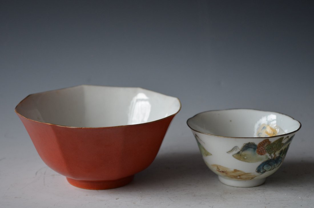 A Chinese Red Bowl & A Chien Lung Bowl Two Pieces