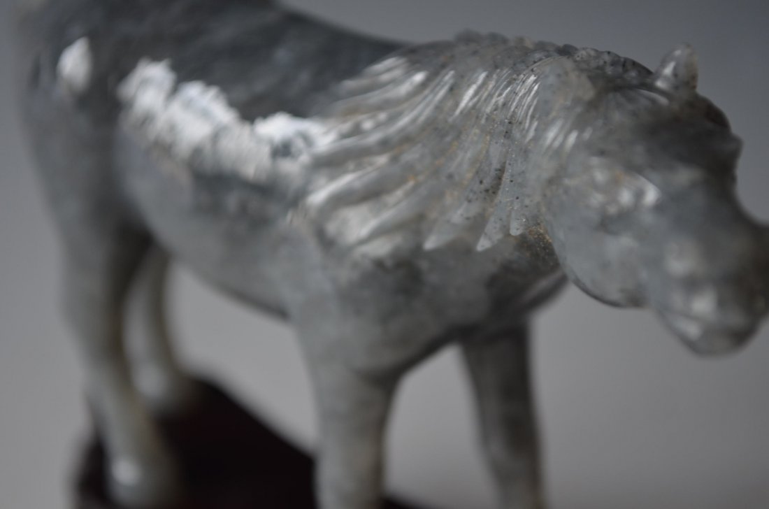 Pair of Chinese Carved Ink Jade Model of Horses & Wood  - 5
