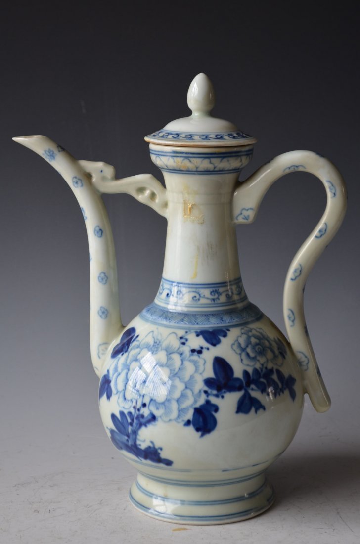 Chinese Blue & White Glazed Porcelain Wine Pot