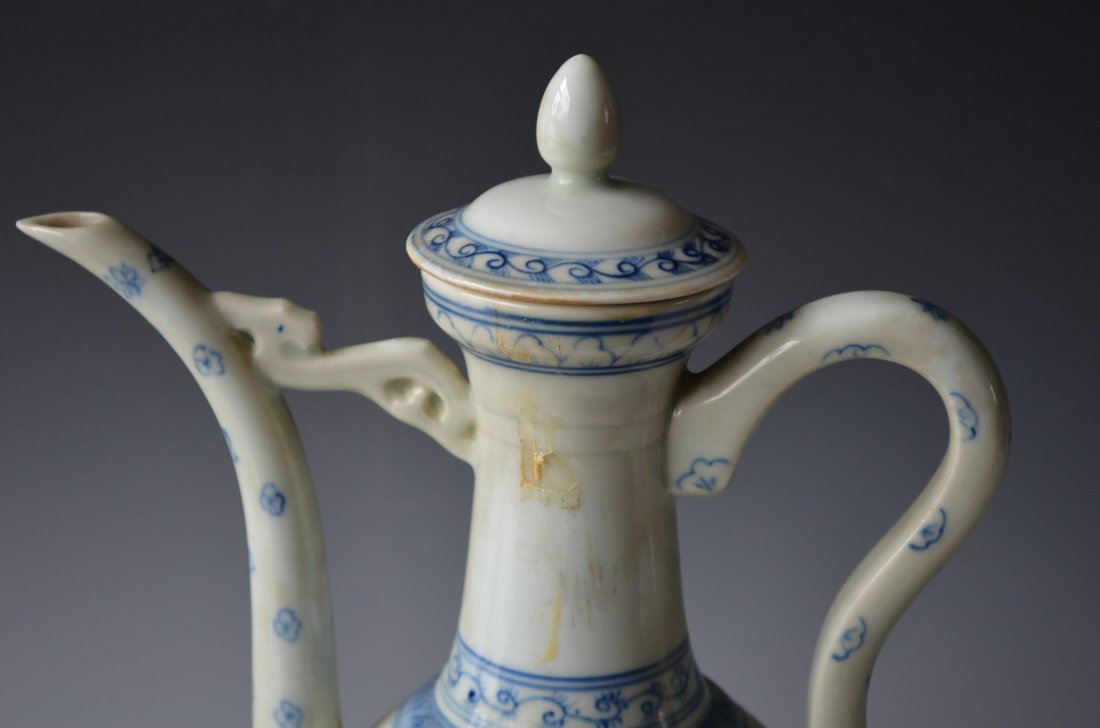Chinese Blue & White Glazed Porcelain Wine Pot - 2