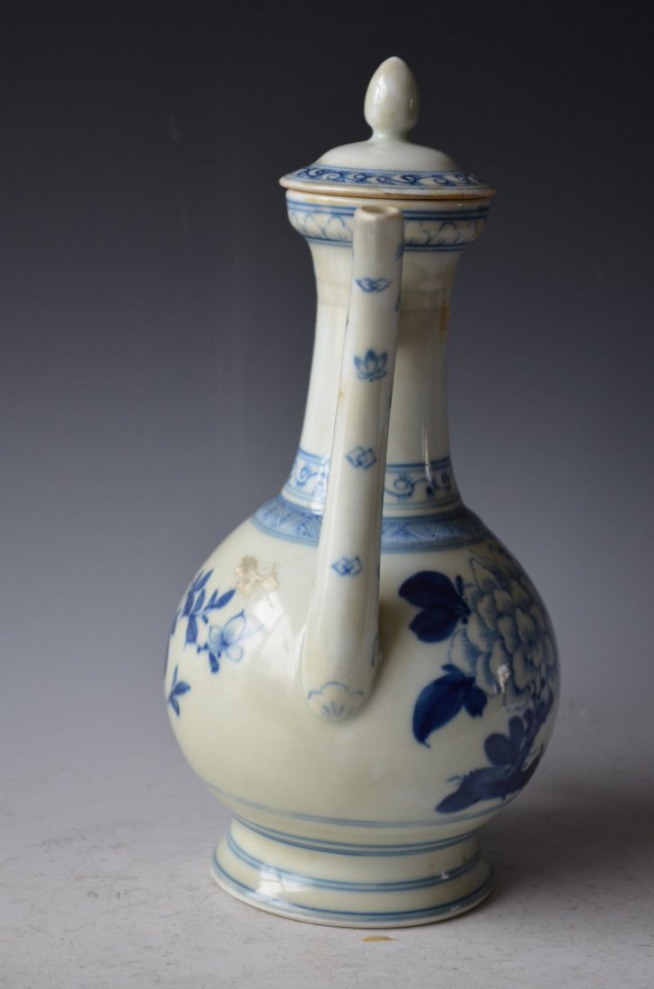Chinese Blue & White Glazed Porcelain Wine Pot - 5