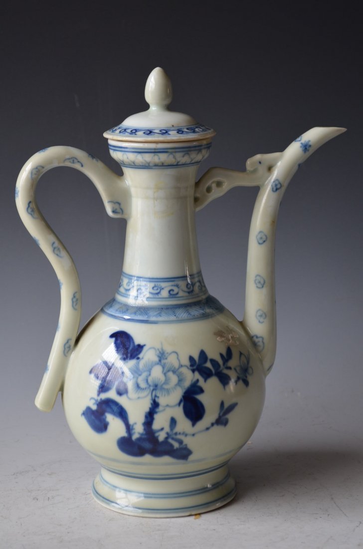 Chinese Blue & White Glazed Porcelain Wine Pot - 6