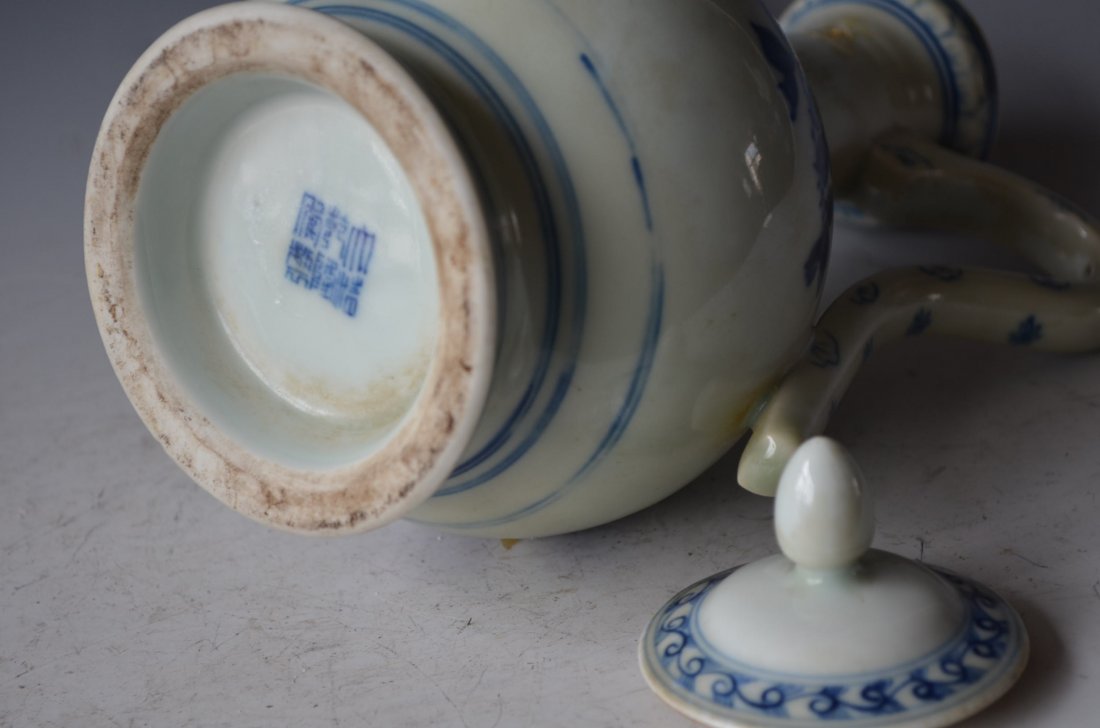 Chinese Blue & White Glazed Porcelain Wine Pot - 7