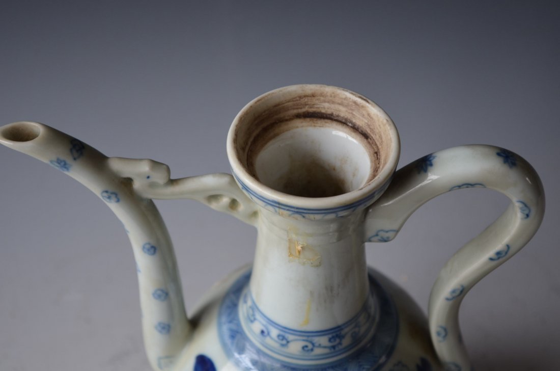 Chinese Blue & White Glazed Porcelain Wine Pot - 8