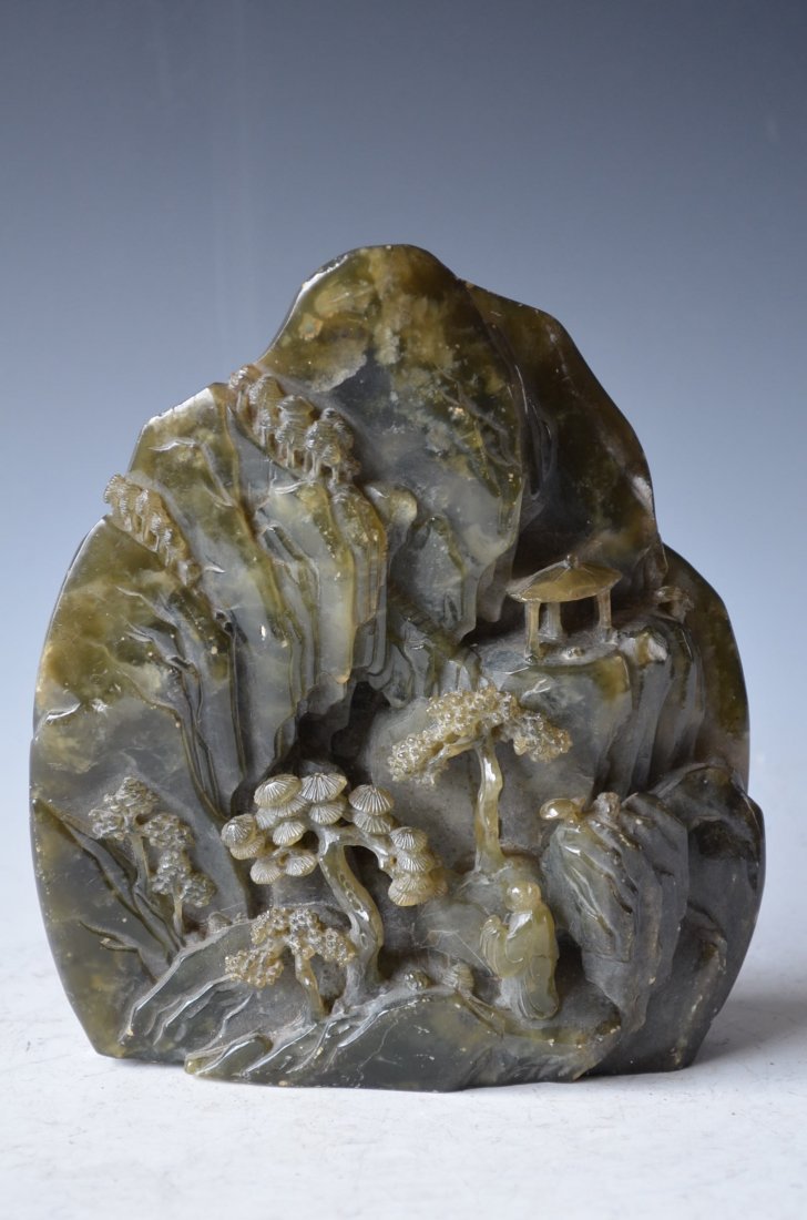 Chinese Carved Serpentine Brush Stand