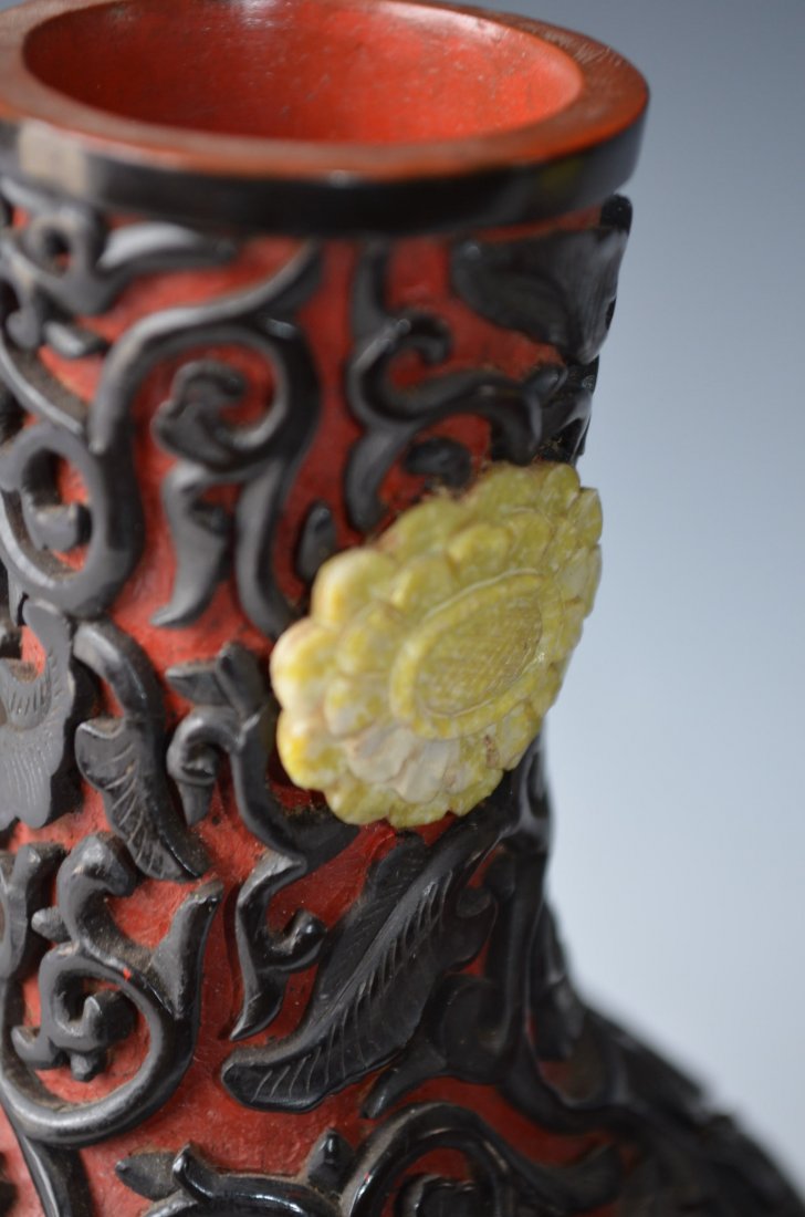 Pair of Chinese Carved Cinnabar Vases - 4