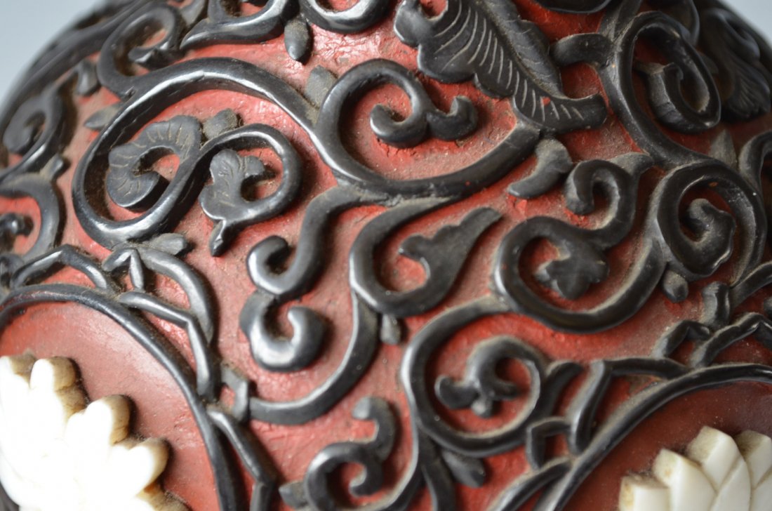 Pair of Chinese Carved Cinnabar Vases - 6